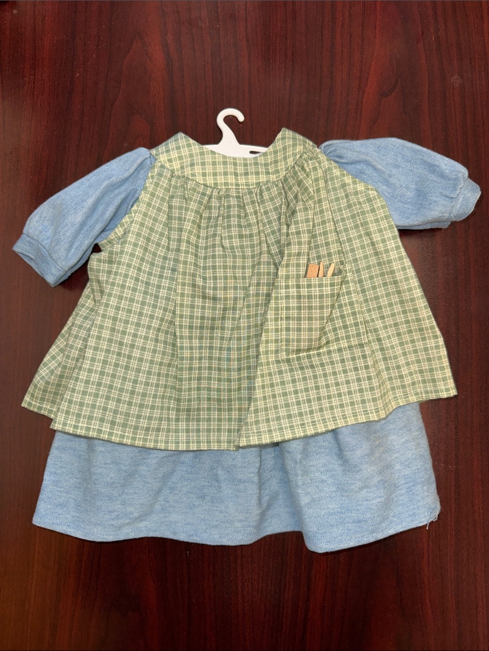 Green Plaid & Light Blue 18” Doll Dress Set